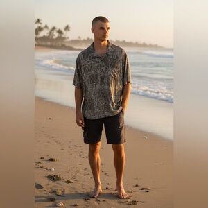 Quiksilver Waterman Men’s Aloha Shirt Light Olive Green EUC XXL